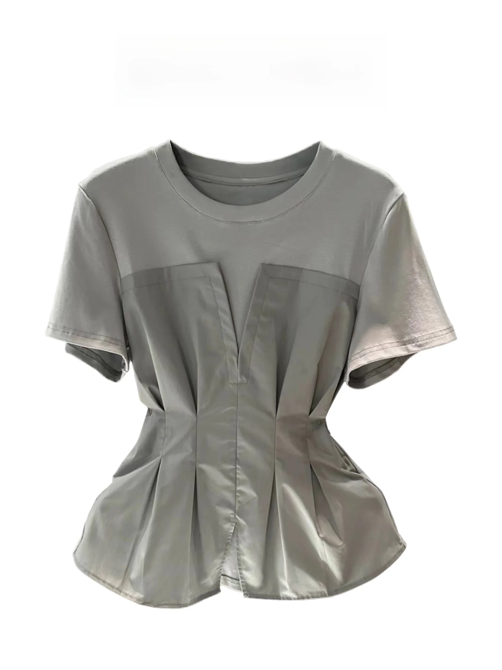 Design Sense Patchwork Short Sleeve T-Shirt Women's Summer New Style Slim Fit Waist Cinched Short Length Fashionable Top
Design Sense Patchwork Short Sleeve T-Shirt Women's Summer New Style Slim Fit Waist Cinched Short Length Fashionable Top