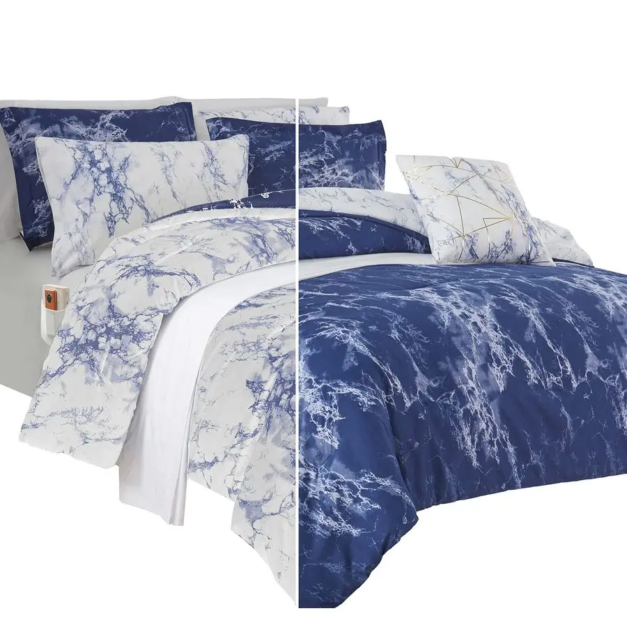 Reversible 10Piece Comforter Set, Marble Print, Decorative Pillow and Fitted Sheet with Smart Pockets, Soft, Plush, amp Lightwei
Reversible 10Piece Comforter Set, Marble Print, Decorative Pillow and Fitted Sheet with Smart Pockets, Soft, Plush, amp Lightwei