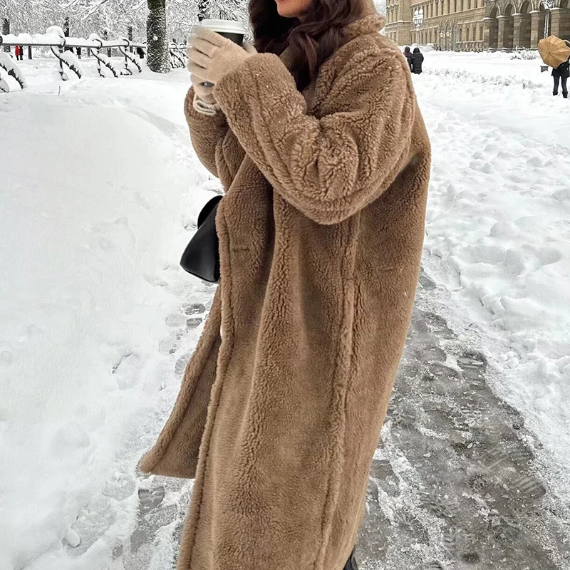Fashion Turn Down Collar Faux Fleece Women Coat Winter Long Sleeve Outerwear Top Lady Long Top Double Breasted Elegant Topcoat
Fashion Turn Down Collar Faux Fleece Women Coat Winter Long Sleeve Outerwear Top Lady Long Top Double Breasted Elegant Topcoat