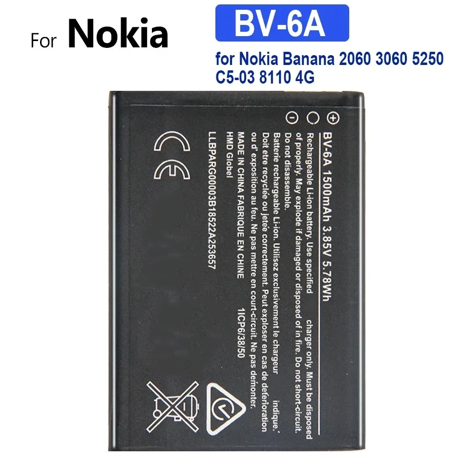 Аккумулятор BV-6A 1500 мАч для Nokia Banana 2060 3060 5250 C5-03 8110 4G, аккумулятор для мобильного телефона
Аккумулятор BV-6A 1500 мАч для Nokia Banana 2060 3060 5250 C5-03 8110 4G, аккумулятор для мобильного телефона