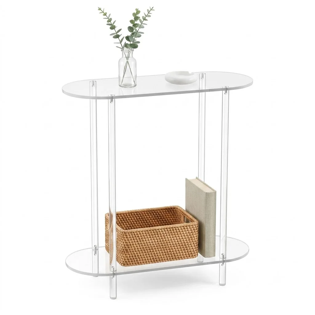 Acrylic Console Table with Storage Shelf, 2 Tier Oval Clear Entryway Table 15.7", Small Narrow Sofa Table for Foyer Hallway Living Room Behind Couch, Modern Display Accent Table, Easy Assembly
Acrylic Console Table with Storage Shelf, 2 Tier Oval Clear Entryway Table 15.7", Small Narrow Sofa Table for Foyer Hallway Living Room Behind Couch, Modern Display Accent Table, Easy Assembly