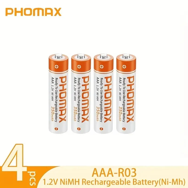 PHOMAX AAA Ni-MH Rechargeable Battery 350mAh 1.2V High-Capacity Long loading for Alarm Clock Calculator Remote Control toys
PHOMAX AAA Ni-MH Rechargeable Battery 350mAh 1.2V High-Capacity Long loading for Alarm Clock Calculator Remote Control toys