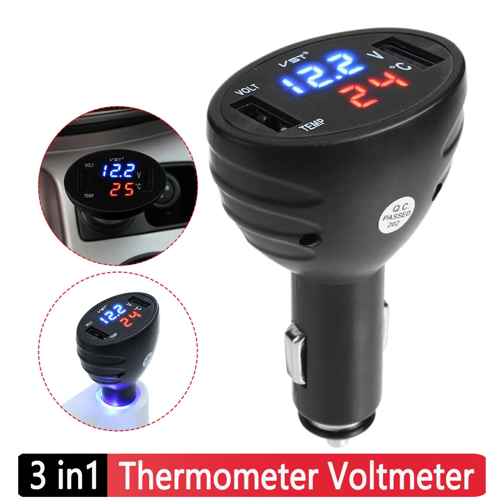 Mini 3 in1 USB Car Charger For Mobile Phone Tablet GPS 2.1A Car-Charger Dual USB LED Thermometer Voltmeter Charger in Car
Mini 3 in1 USB Car Charger For Mobile Phone Tablet GPS 2.1A Car-Charger Dual USB LED Thermometer Voltmeter Charger in Car