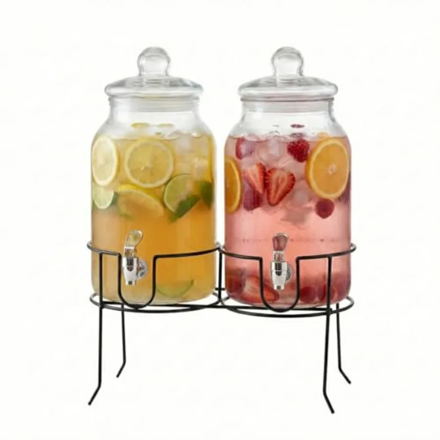 Rustic Home Beverage Dispenser Set of 2 Cold Drink Dispenser w/ 1-Gallon Capacity each Glass Jug Metal Rack and Leak-Proof Acry
Rustic Home Beverage Dispenser Set of 2 Cold Drink Dispenser w/ 1-Gallon Capacity each Glass Jug Metal Rack and Leak-Proof Acry