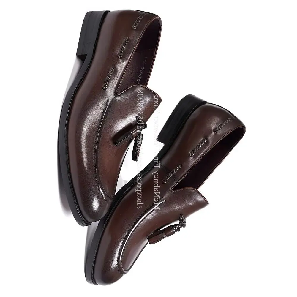 Leather Brown Tassel Braided Loafers Men Round Toe Slip on Formal Shoes Gentleman Style Shoes Business Dress Wedding Shoes
Leather Brown Tassel Braided Loafers Men Round Toe Slip on Formal Shoes Gentleman Style Shoes Business Dress Wedding Shoes