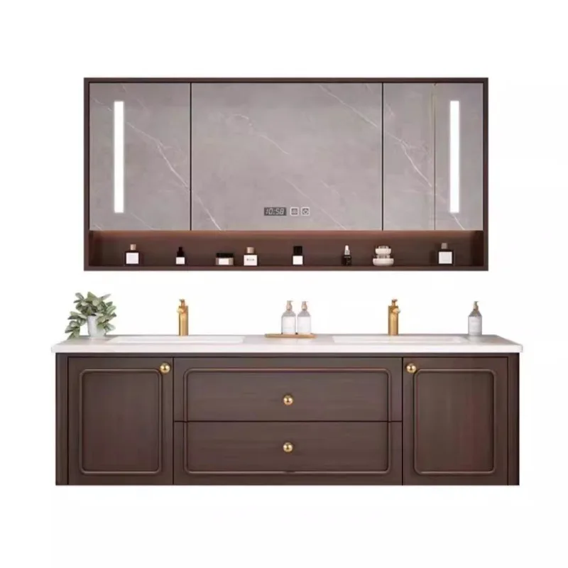 New Chinese oak double basin, modern bathroom cabinet combination rock slab seamless ceramic integrated basin, washing table
New Chinese oak double basin, modern bathroom cabinet combination rock slab seamless ceramic integrated basin, washing table