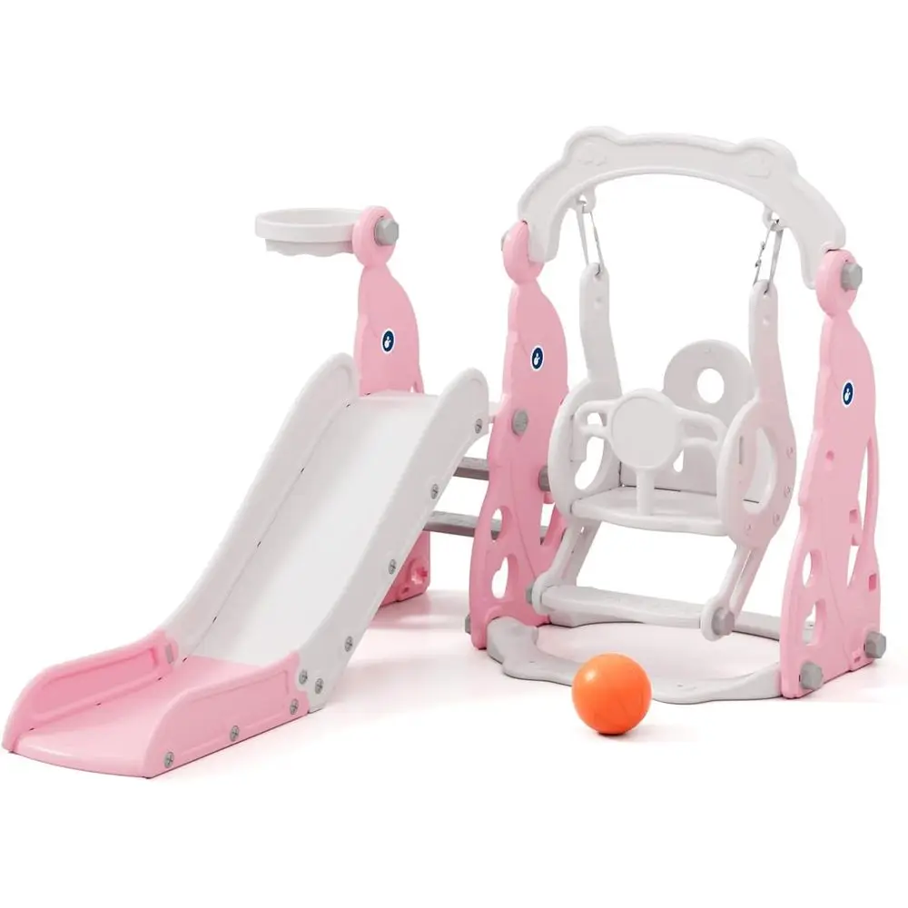 Toddler Swing and Slide Set with Basketball Hoop, Swing, Climber for Outdoor Play (Light Pink)
Toddler Swing and Slide Set with Basketball Hoop, Swing, Climber for Outdoor Play (Light Pink)