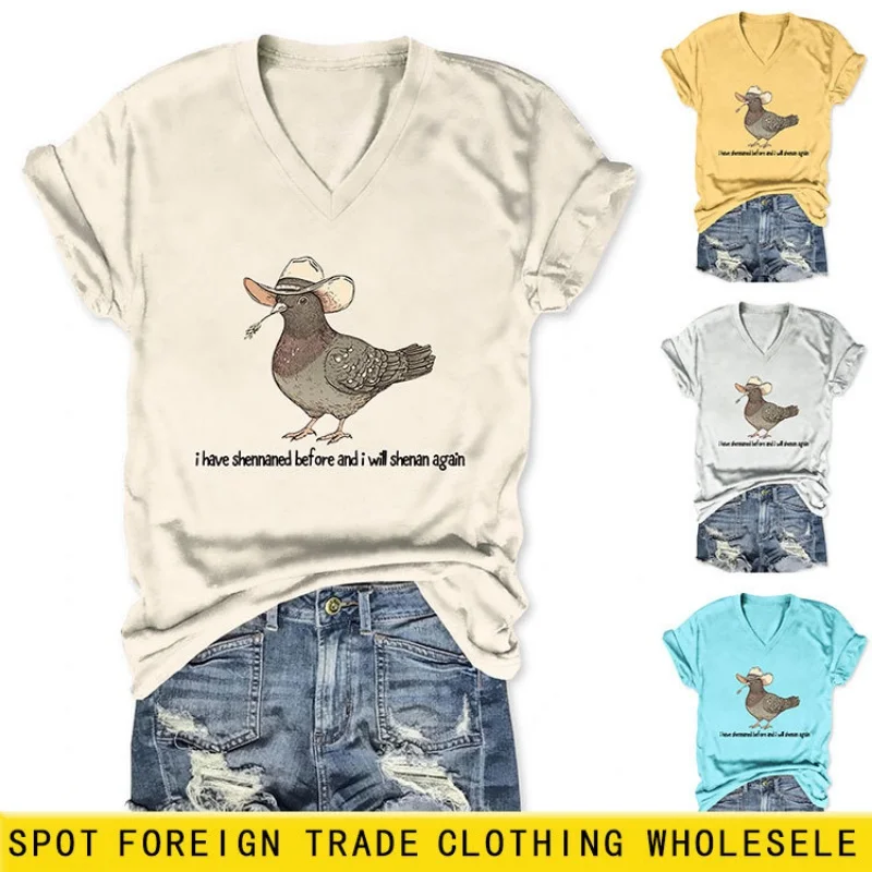 Slimming V-neck short-sleeved t-shirt with shoulder design for women in summer, featuring printed pattern and loose fit.
Slimming V-neck short-sleeved t-shirt with shoulder design for women in summer, featuring printed pattern and loose fit.