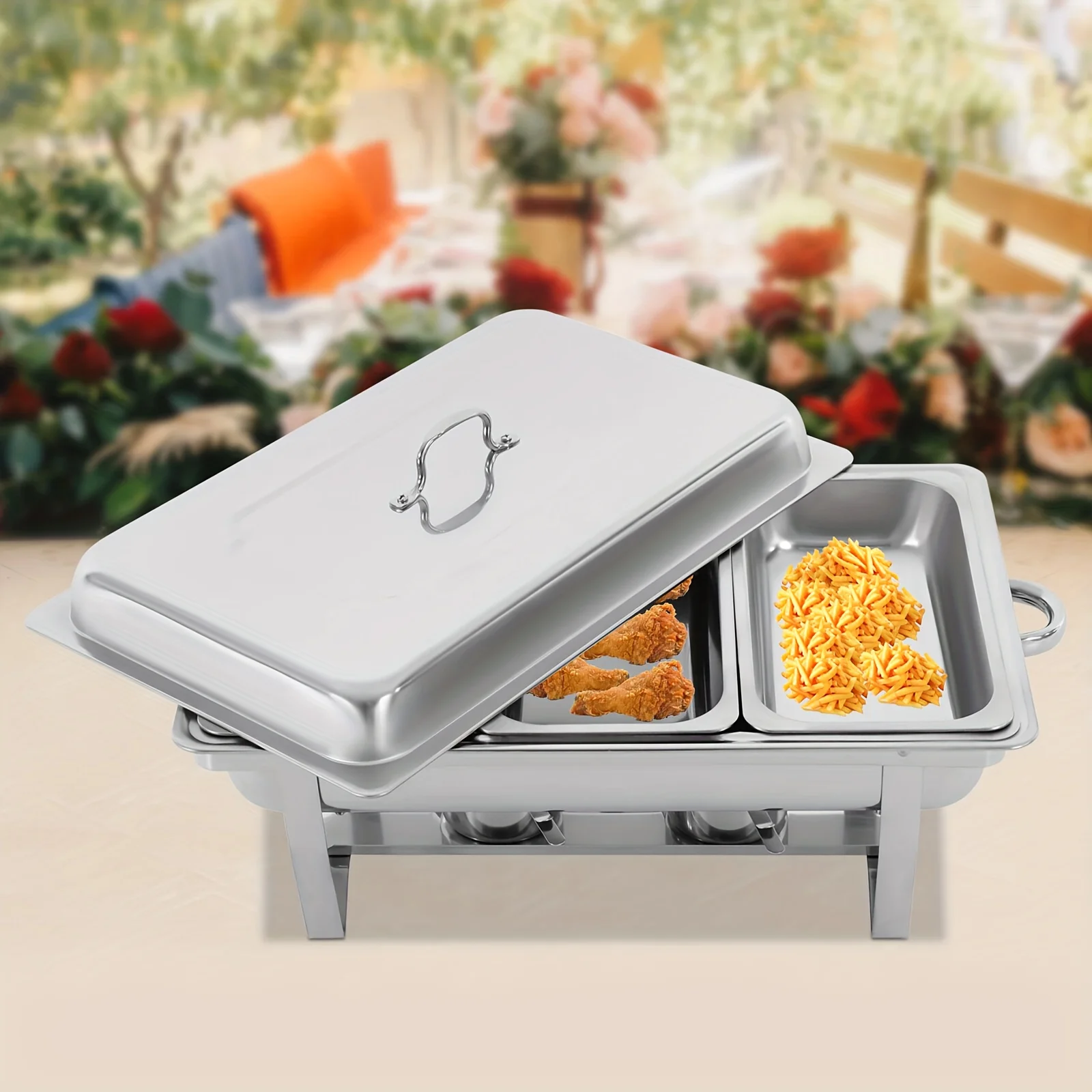 Three Pan Buffet Stove, Food Warmer, Buffet Box Collection, Flat-Bottom Insulated Stove with Cover, Fuel Heating (Fuel Not Inclu
Three Pan Buffet Stove, Food Warmer, Buffet Box Collection, Flat-Bottom Insulated Stove with Cover, Fuel Heating (Fuel Not Inclu