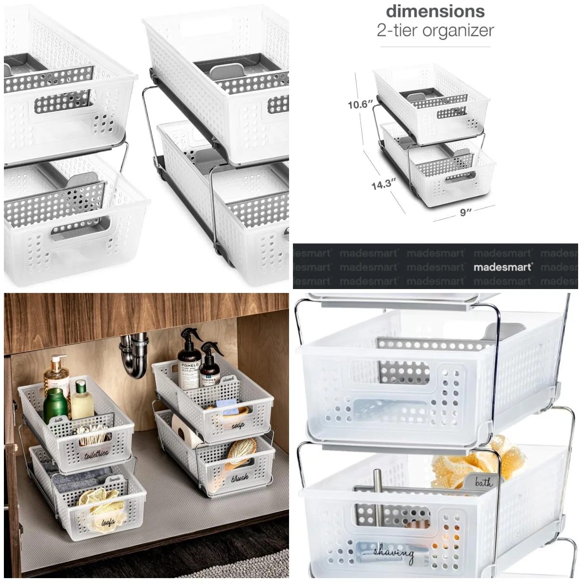 Stackable 2-Tier Organizer, 2-Pack, Slide-Out Storage with Legs & Dividers, BPA-Free, Frost
Stackable 2-Tier Organizer, 2-Pack, Slide-Out Storage with Legs & Dividers, BPA-Free, Frost