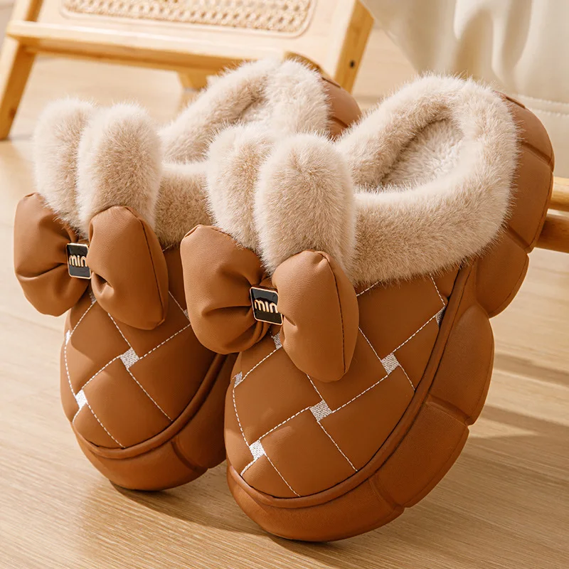 Зимняя обувь из хлопка, новинка, модная нескользящая обувь на толстой подошве с бантом для девочек, водонепроницаемая теплая детская хлопковая обувь с бархатным утеплителем, 6488