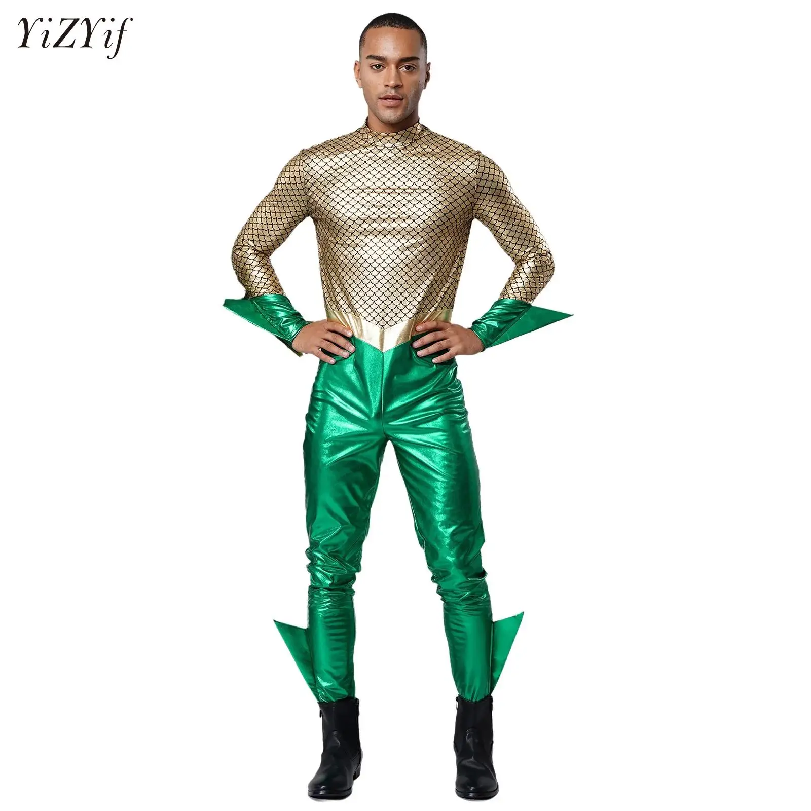 Halloween Movie Theme Cosplay Costumes Mens Fish Scale Print Color Blocked Metallic Jumpsuit Long Sleeve Unitard Rompers
Halloween Movie Theme Cosplay Costumes Mens Fish Scale Print Color Blocked Metallic Jumpsuit Long Sleeve Unitard Rompers