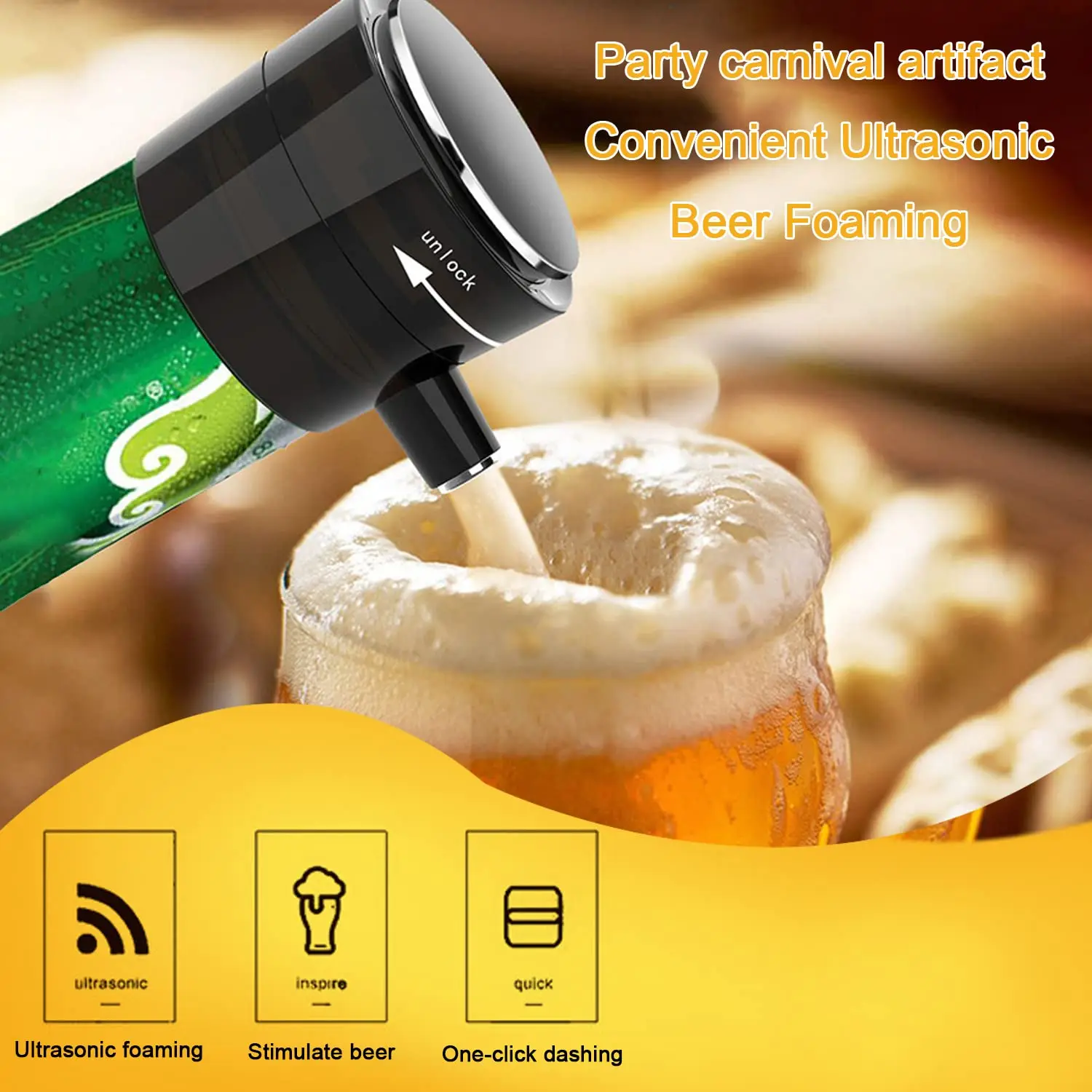 Ultrasonic Beer Bubbler Portable Electric High-Speed Foaming Bottled Wine Canned Beer Foam Maker Used for Home Bar Gifts for Men
Ultrasonic Beer Bubbler Portable Electric High-Speed Foaming Bottled Wine Canned Beer Foam Maker Used for Home Bar Gifts for Men