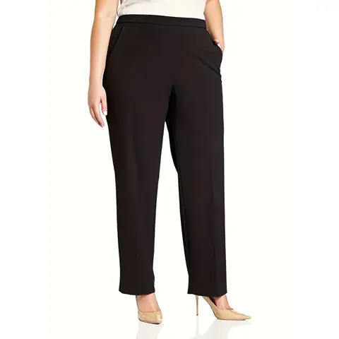 Pantalon droit taille élastique pour femmes grandes tailles, couleur unie