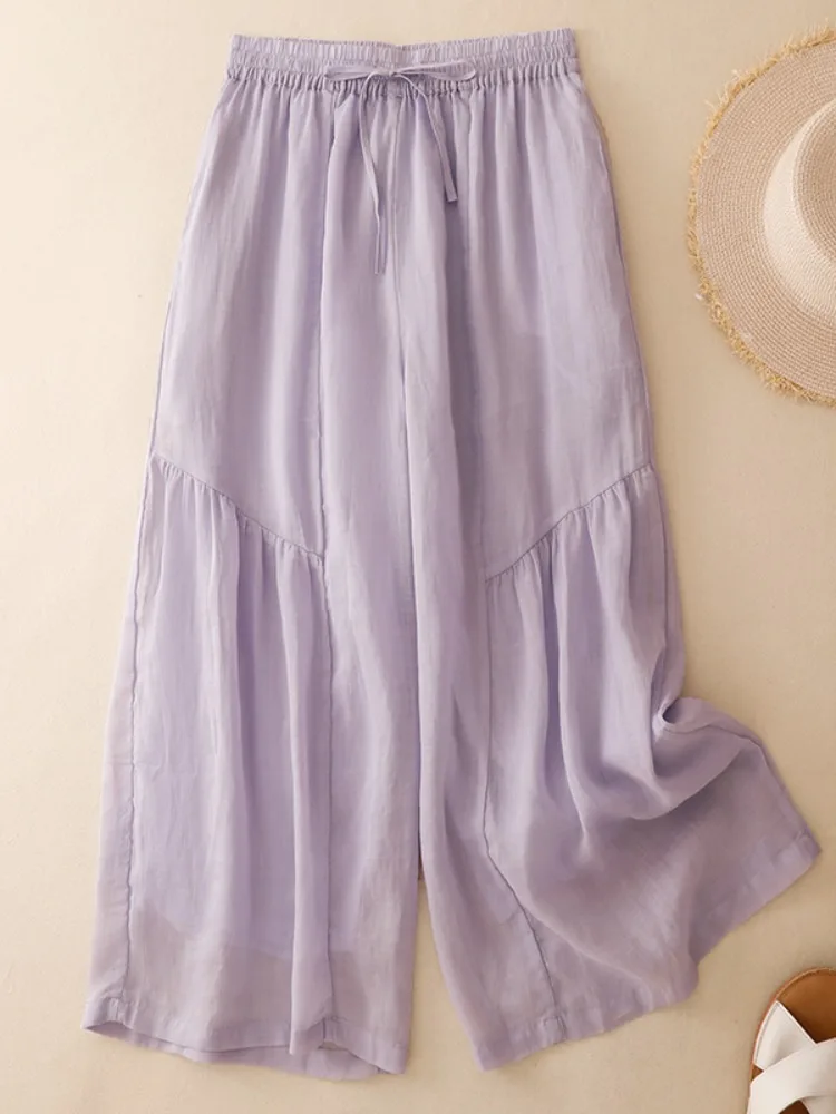Slimming Lightweight Double Layered Linen Wide Leg Casual Pants Women's Summer Waist Tie Elastic Loose Fit Breathable Skirt
Slimming Lightweight Double Layered Linen Wide Leg Casual Pants Women's Summer Waist Tie Elastic Loose Fit Breathable Skirt