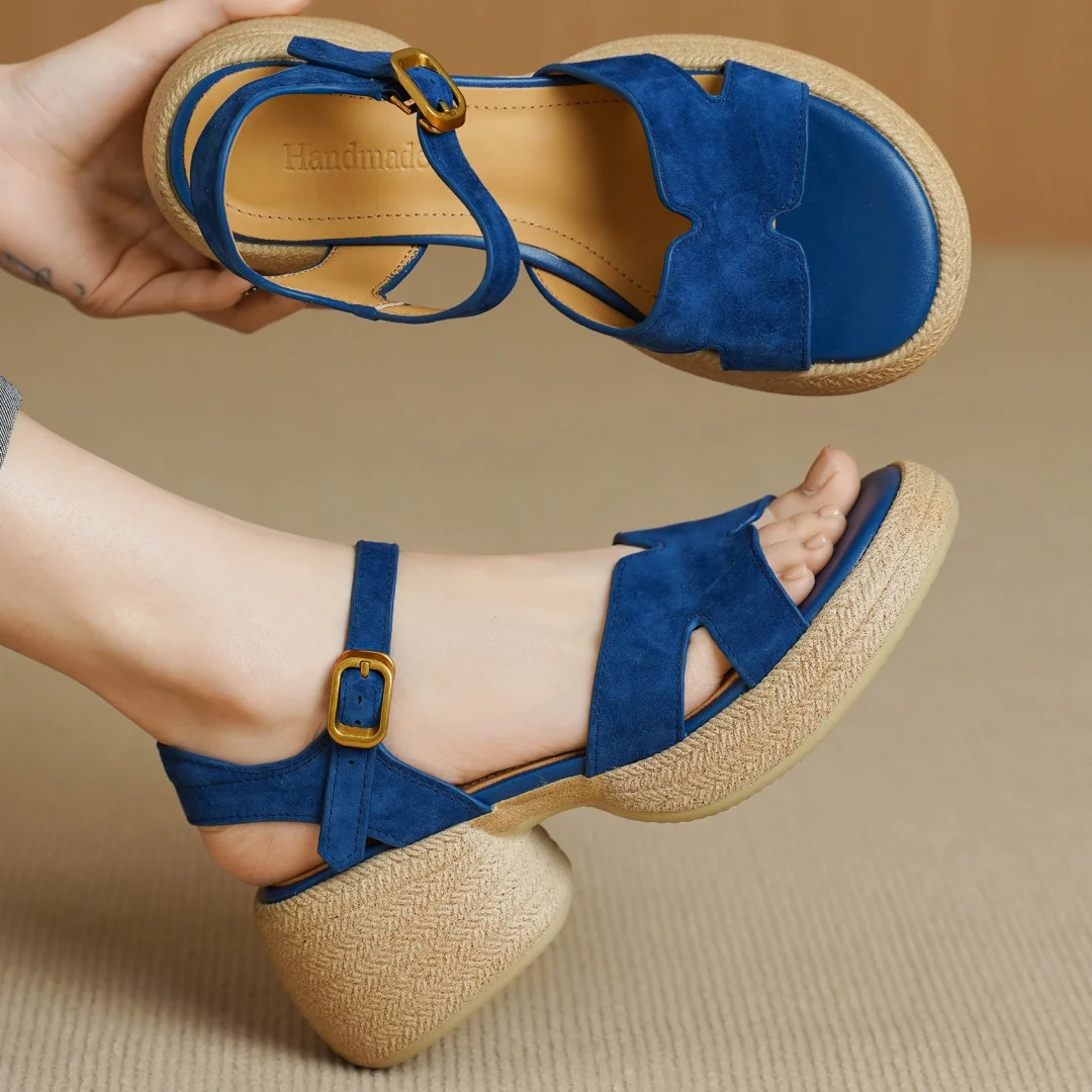 danxuefei women's natural suede leather ankle strap sandals 6.5cm chunky heel platform casual female high quality soft shoes 40
danxuefei women's natural suede leather ankle strap sandals 6.5cm chunky heel platform casual female high quality soft shoes 40