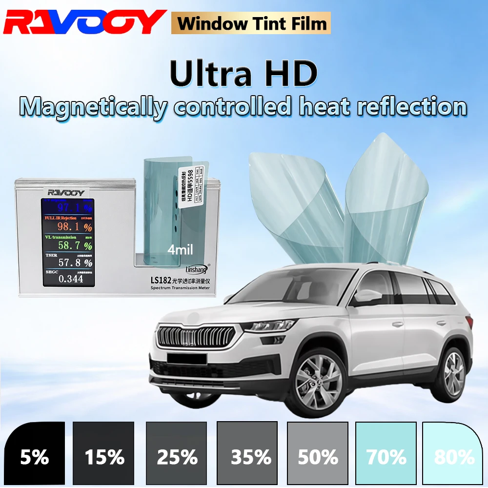 Пленка для автомобильных стекол RAVOOY HD5598 Series Ultra HD, магнетронная, 4mil, взрывозащищенная, 7.4% VLT, высокая теплоотражающая способность, 152CMX30M
Пленка для автомобильных стекол RAVOOY HD5598 Series Ultra HD, магнетронная, 4mil, взрывозащищенная, 7.4% VLT, высокая теплоотражающая способность, 152CMX30M