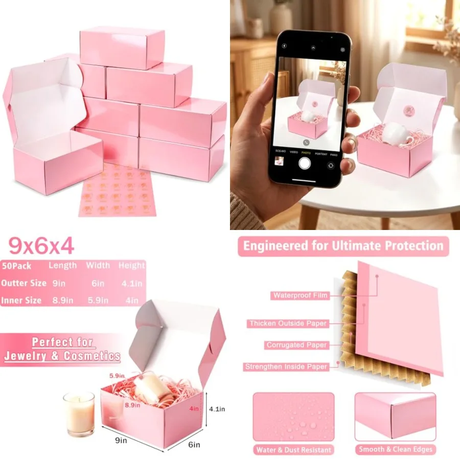 9"x6"x4" 30 Pack Shipping Boxes, Glossy Pink Corrugated Cardboard Mailing Boxes for Small Business Packaging, Shipping Mugs, Su
9"x6"x4" 30 Pack Shipping Boxes, Glossy Pink Corrugated Cardboard Mailing Boxes for Small Business Packaging, Shipping Mugs, Su