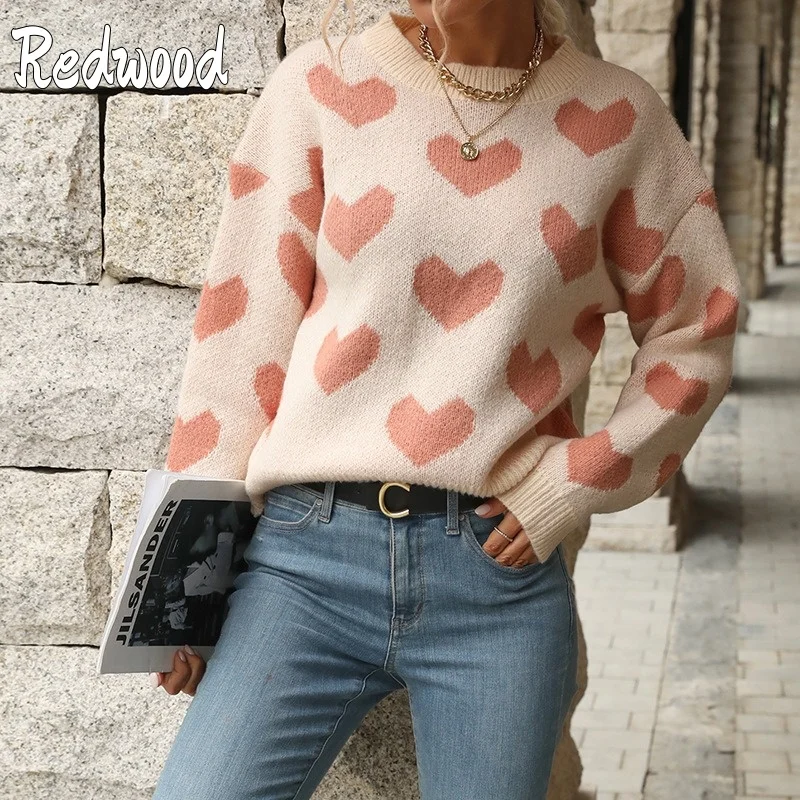 Heart Printed Pink Long Sleeved Sweater Women Winter Fashion Casual O-neck Pullover Sweaters Leisure Comfort New Knitted Tops 
Heart Printed Pink Long Sleeved Sweater Women Winter Fashion Casual O-neck Pullover Sweaters Leisure Comfort New Knitted Tops