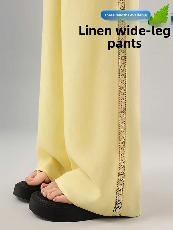 High Waist Wide Leg Pants Summer Collection Lace Design Linen Material Floor Length Thin Ladies Casual Trousers
High Waist Wide Leg Pants Summer Collection Lace Design Linen Material Floor Length Thin Ladies Casual Trousers