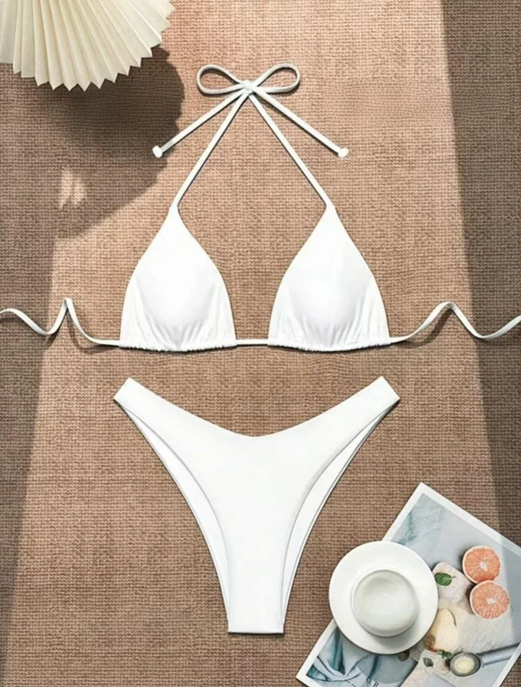 2025 Women White Bikini Chest Padded New Sexy Halter Bikini Two-Piece Set With Drawstring Straps Solid Brazilian Bathing Suit
2025 Women White Bikini Chest Padded New Sexy Halter Bikini Two-Piece Set With Drawstring Straps Solid Brazilian Bathing Suit