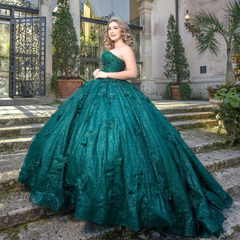 Emerald Green Shiny Quinceanera Dresses Ball Gown Off Shoulder Flower Beading Crystal Tull Sweet 16 Dress Vestidos 15 De Anos
Emerald Green Shiny Quinceanera Dresses Ball Gown Off Shoulder Flower Beading Crystal Tull Sweet 16 Dress Vestidos 15 De Anos
