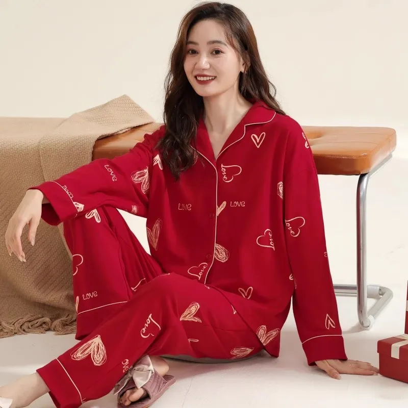 Spring Autumn Red Cotton Cartoon Homewear Cardigan Pajamas Set Women Pyjamas Pijama Mujer Sleepwear Long Pants Nightsuit 2pcs
Spring Autumn Red Cotton Cartoon Homewear Cardigan Pajamas Set Women Pyjamas Pijama Mujer Sleepwear Long Pants Nightsuit 2pcs