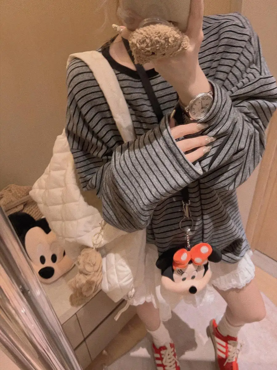 Yukiss Faionable Striped Long Sve Tee Loose Fit Korean Sle Cotton Polyester Blend Spring Commute Wear Slimming Effect
Yukiss Faionable Striped Long Sve Tee Loose Fit Korean Sle Cotton Polyester Blend Spring Commute Wear Slimming Effect