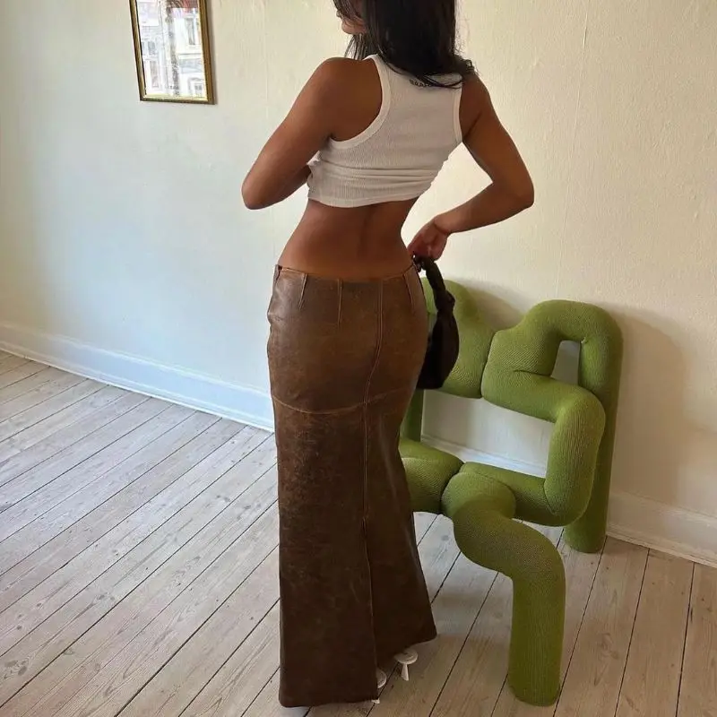 Antique Brown PU Leather Slim-fit Slit All Matching Temperament Leather Skirt
Antique Brown PU Leather Slim-fit Slit All Matching Temperament Leather Skirt
