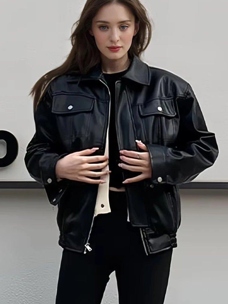 Women's PU Retro Jacket Motorcycle Biker Faux Leather Jacket Coat Female Top Streetwear 2025 Spring Autumn New Fashion Outerwear
Women's PU Retro Jacket Motorcycle Biker Faux Leather Jacket Coat Female Top Streetwear 2025 Spring Autumn New Fashion Outerwear