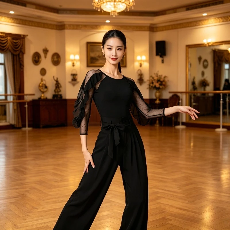 Women O Neck Tulle Sleeve Latin Dance Top Sexy Ballroom Modern Competition Practice Performance Costume Line dance top dancewear
Women O Neck Tulle Sleeve Latin Dance Top Sexy Ballroom Modern Competition Practice Performance Costume Line dance top dancewear