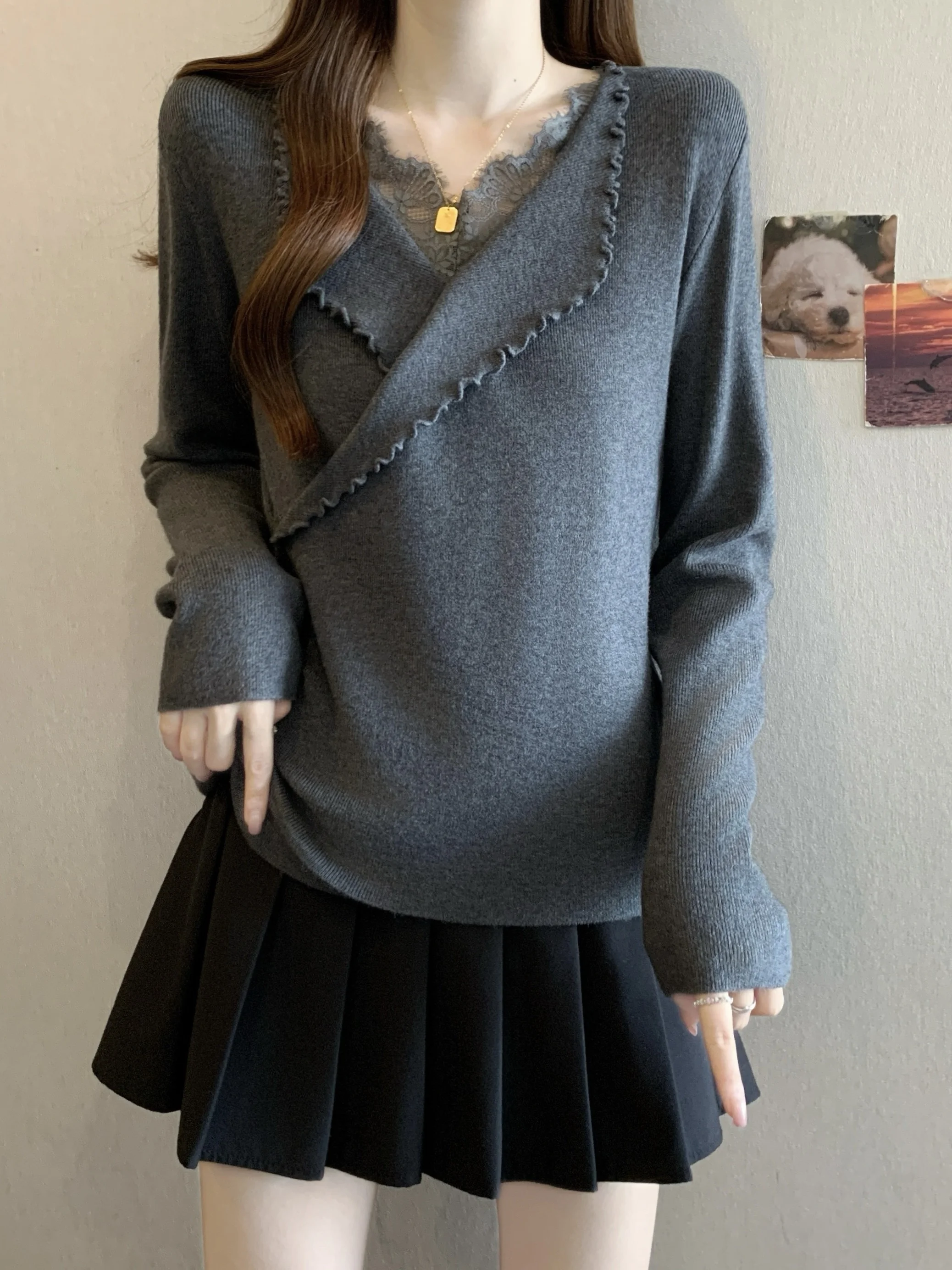 plus Size Knitted Lace Splice Turn-down Collar Women's Top High Waist Irregular Pleat French Sle Stand Fit Inner Wear
plus Size Knitted Lace Splice Turn-down Collar Women's Top High Waist Irregular Pleat French Sle Stand Fit Inner Wear