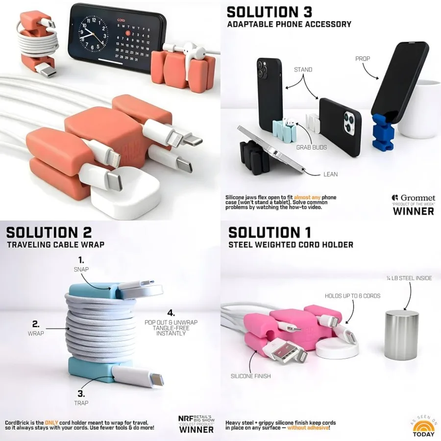 CordBrick 4PK Silicone and Steel Weighted Cord Holders for Bedside. Travel Phone Cable Organizers. Multiuse iPhone Accessories.
CordBrick 4PK Silicone and Steel Weighted Cord Holders for Bedside. Travel Phone Cable Organizers. Multiuse iPhone Accessories.