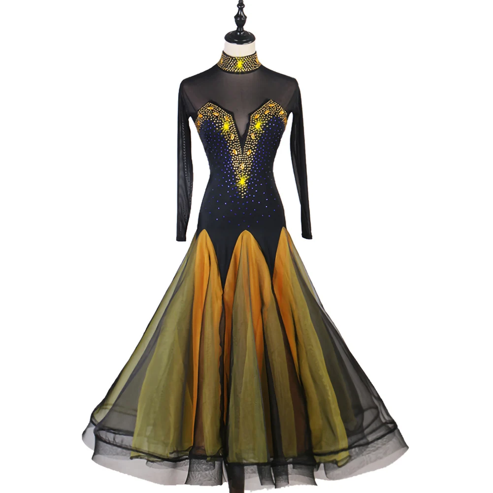 Ballroom Dance Competition Dress Black Rhinestones Modern Waltz Dress Long Sleeves High Collar Standard Dance Dresses for Waltz
Ballroom Dance Competition Dress Black Rhinestones Modern Waltz Dress Long Sleeves High Collar Standard Dance Dresses for Waltz