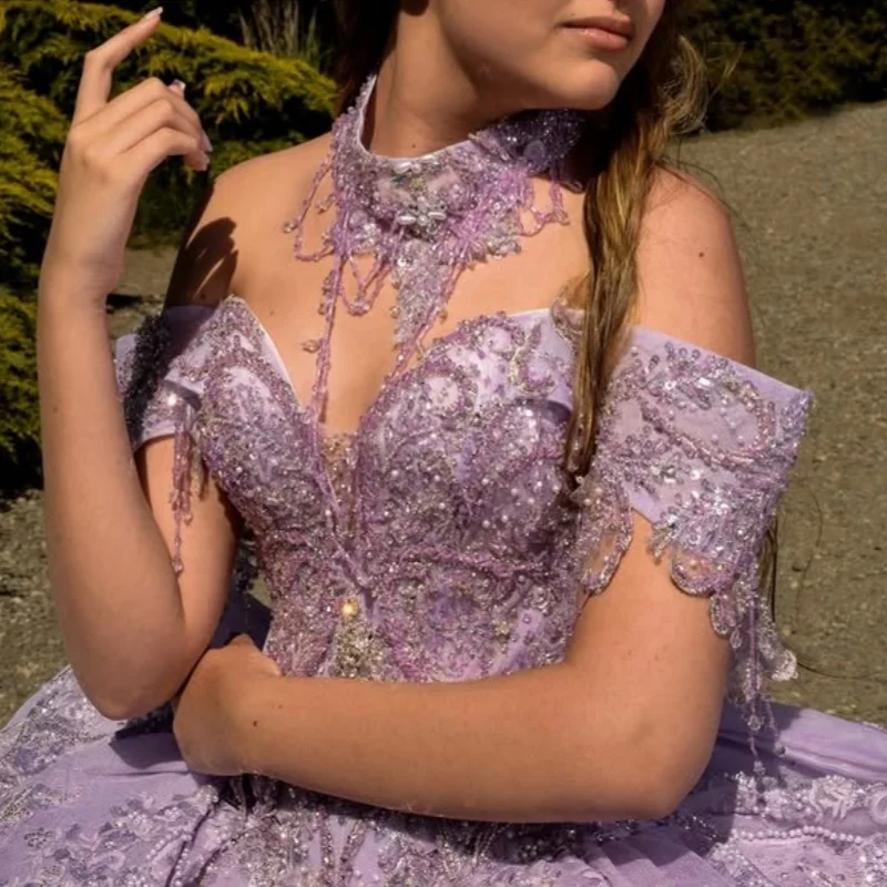 Shiny Purple Quinceanera Dress off-shoulder Glitter crystal 3D flower Decal Long tail Bow Vestidos De 15 Quinceanera Customize
Shiny Purple Quinceanera Dress off-shoulder Glitter crystal 3D flower Decal Long tail Bow Vestidos De 15 Quinceanera Customize