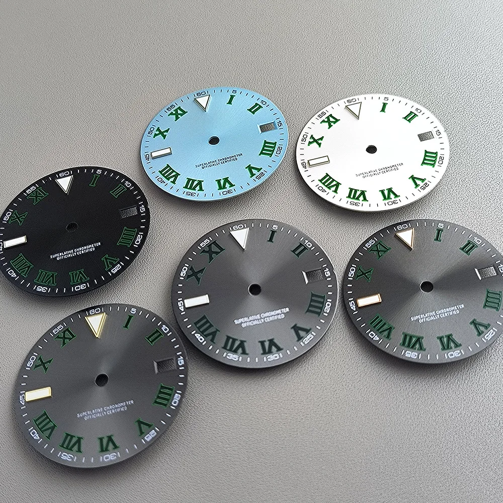 High quality NH35 dial, 28.5mm watch dial, gray Roman S dial with night light, suitable for NH35/36 movement watch accessories
High quality NH35 dial, 28.5mm watch dial, gray Roman S dial with night light, suitable for NH35/36 movement watch accessories