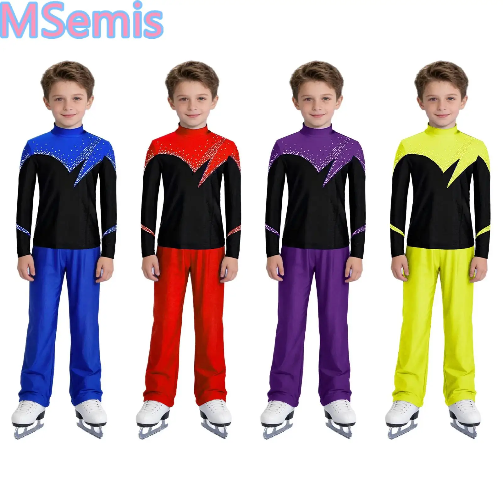 Kids Boys Figure Skating Outfit Color Block Shiny Rhinestones Top with Elastic Waistband Pants for Performance Competition
Kids Boys Figure Skating Outfit Color Block Shiny Rhinestones Top with Elastic Waistband Pants for Performance Competition