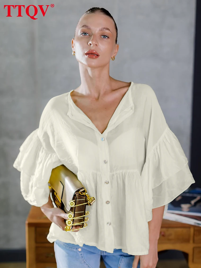 TTQV Fashion Loose Apricot Women Shirt 2026 Sexy V-Neck Half Sleeve Blouse Elegant Classic Solid Top Female Clothing Streetwear
TTQV Fashion Loose Apricot Women Shirt 2026 Sexy V-Neck Half Sleeve Blouse Elegant Classic Solid Top Female Clothing Streetwear