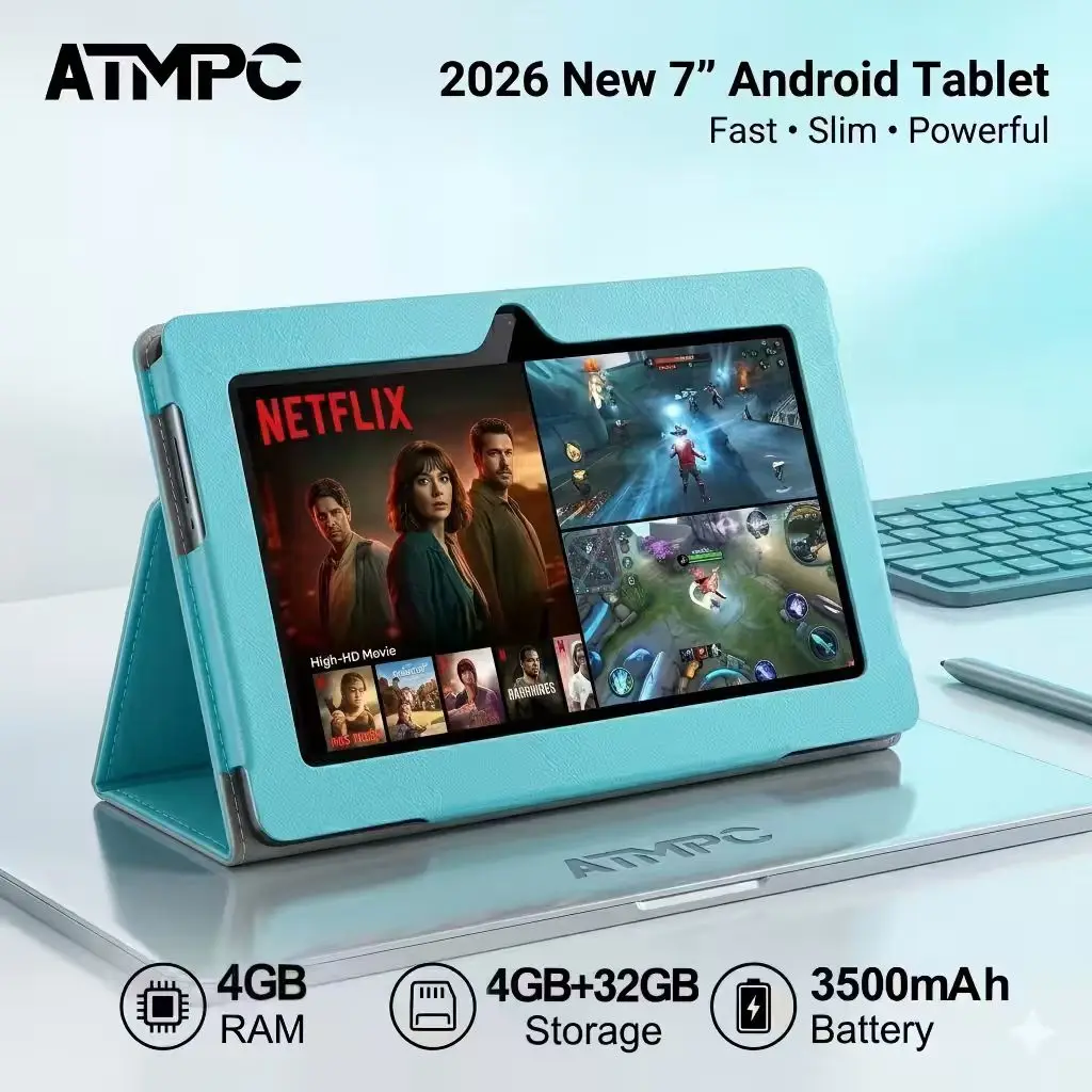 ATMPC,2026 New 7-inch Android 14 Tablet- Quad Core,4GB RAM + 32GB ROM, HD IPSDisplay, Dual Camera, WiFi, USB-C & Built-in Case
ATMPC,2026 New 7-inch Android 14 Tablet- Quad Core,4GB RAM + 32GB ROM, HD IPSDisplay, Dual Camera, WiFi, USB-C & Built-in Case