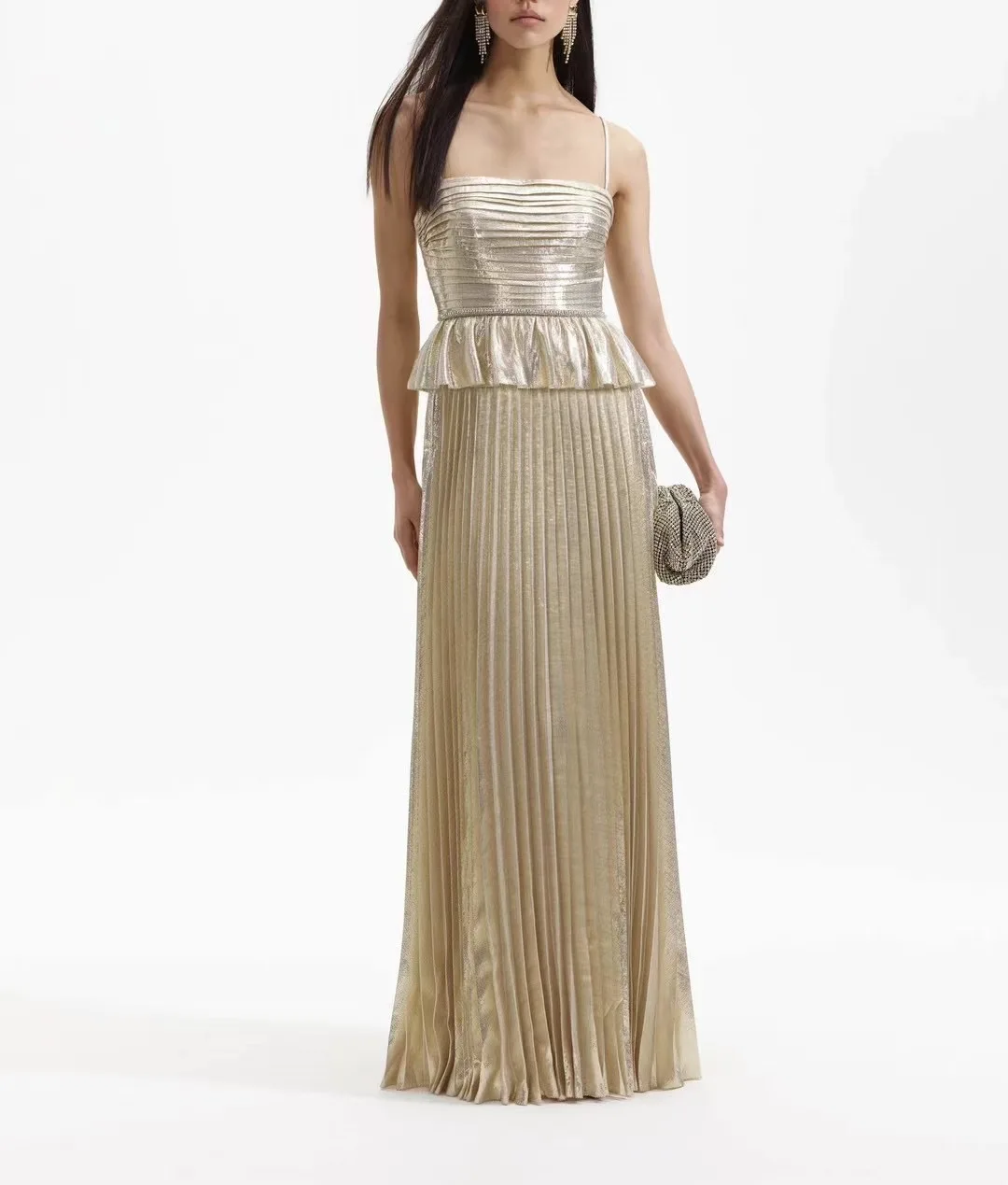 Women Golden Folds Strapless Ruffles High Waist 2024 New Pleated Maxi Dress with Belt
Women Golden Folds Strapless Ruffles High Waist 2024 New Pleated Maxi Dress with Belt