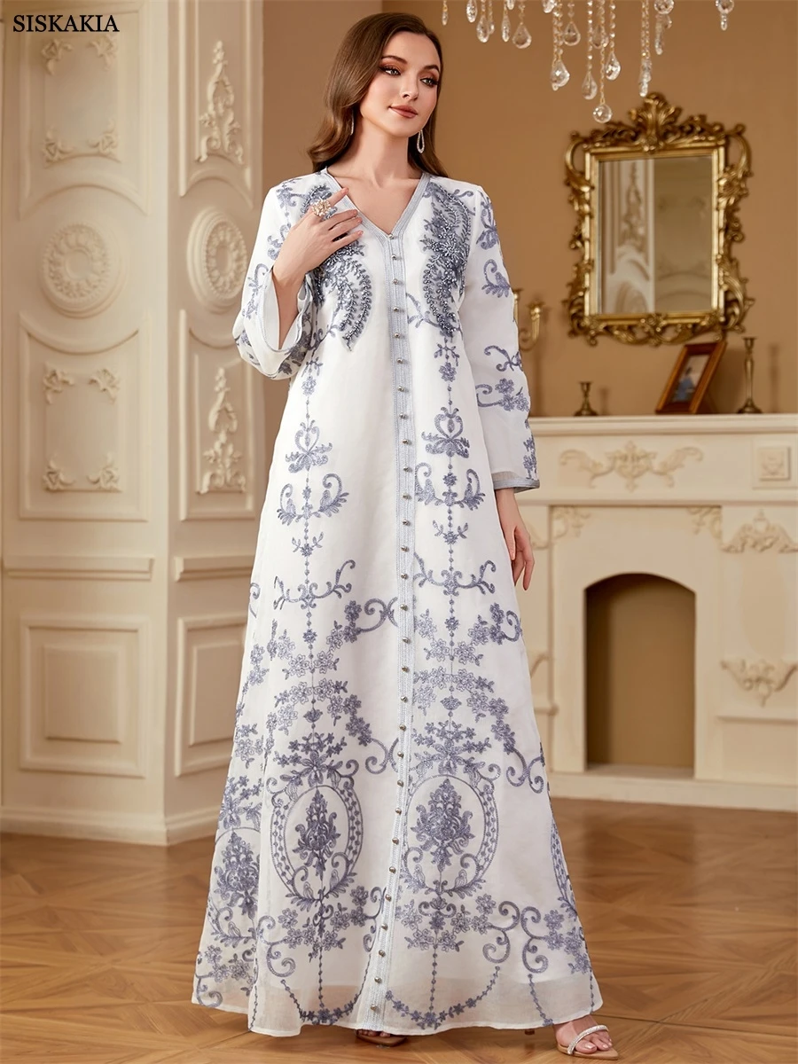 Siskakia Дубай платье с цветочной вышивкой мусульманский кафтан из бисера с v-образным вырезом, украшенный стразами, абайя, марокканская женская одежда
Siskakia Дубай платье с цветочной вышивкой мусульманский кафтан из бисера с v-образным вырезом, украшенный стразами, абайя, марокканская женская одежда