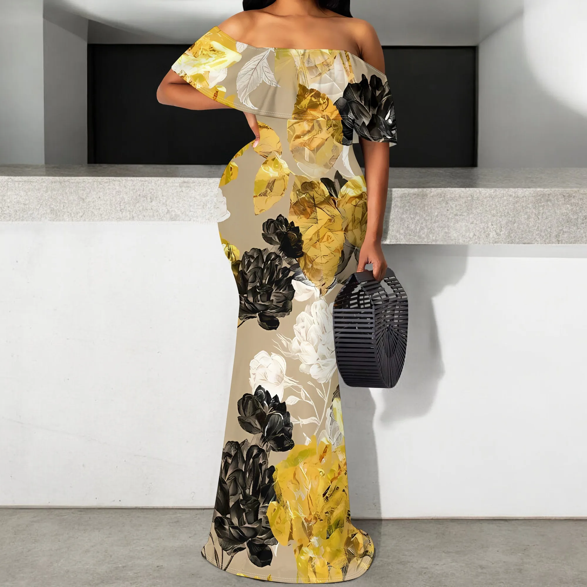 Beige Yellow Floral Off Shoulder Maxi Dress Women Ruffle Hem Elegant Holiday Summer Look
Beige Yellow Floral Off Shoulder Maxi Dress Women Ruffle Hem Elegant Holiday Summer Look