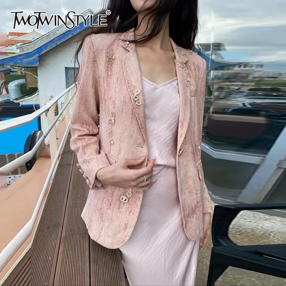 TWOTWINSTYLE Solid Spliced Beads Elegant Jacket Female Lapel Long Sleeve Loose Luxury Sweet Women's Jackets Autumn Fashion New
TWOTWINSTYLE Solid Spliced Beads Elegant Jacket Female Lapel Long Sleeve Loose Luxury Sweet Women's Jackets Autumn Fashion New
