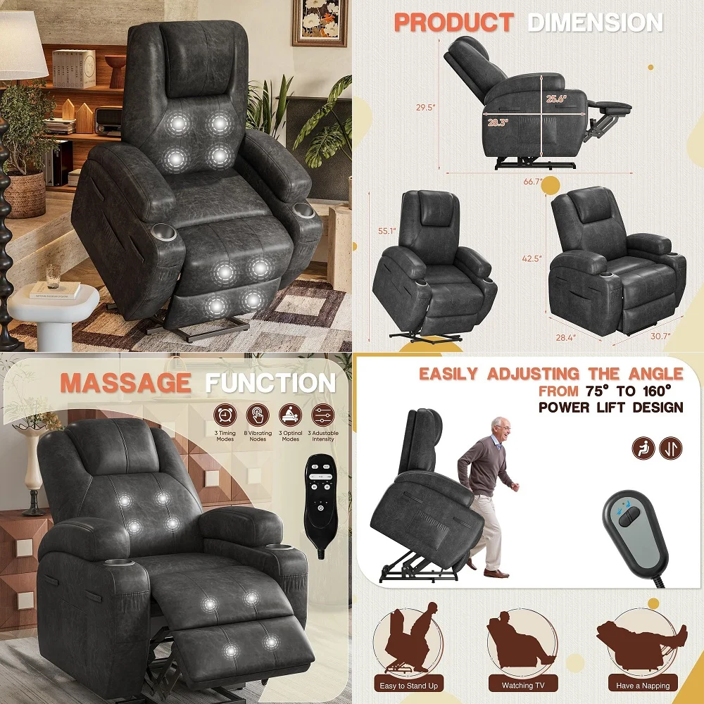 Choice Products PU Leather Electric Power Lift Chair, Recliner Massage Chair, Adjustable Furniture for Back, Legs w 3 Positions
Choice Products PU Leather Electric Power Lift Chair, Recliner Massage Chair, Adjustable Furniture for Back, Legs w 3 Positions