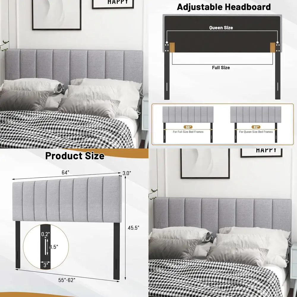 Gray Linen-Covered Queen Bed with Tufted Headboard, Solid Wood Legs, Adjustable Width, Padded Backboard, Easy Assembly
Gray Linen-Covered Queen Bed with Tufted Headboard, Solid Wood Legs, Adjustable Width, Padded Backboard, Easy Assembly