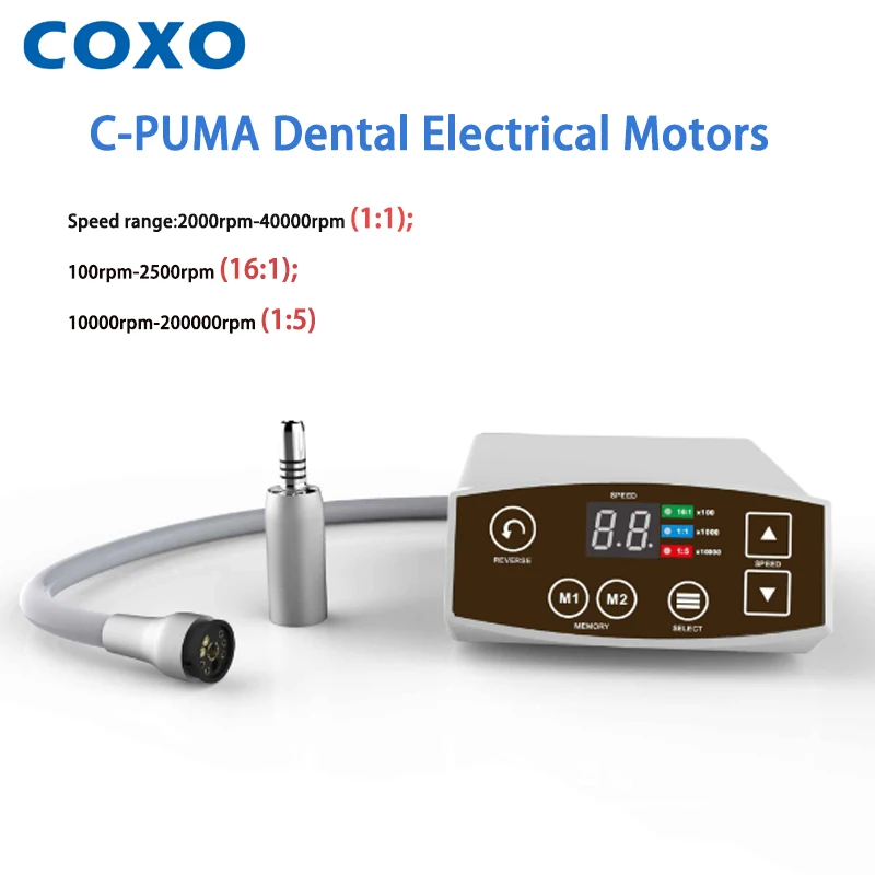 Стоматологические электродвигатели COXO C-PUMA, выбирае передаточное число 16:1,1:1,1:5, бесщеточный микромотор со светодиодом, крутящий момент: 3,5 Н-см
Стоматологические электродвигатели COXO C-PUMA, выбирае передаточное число 16:1,1:1,1:5, бесщеточный микромотор со светодиодом, крутящий момент: 3,5 Н-см