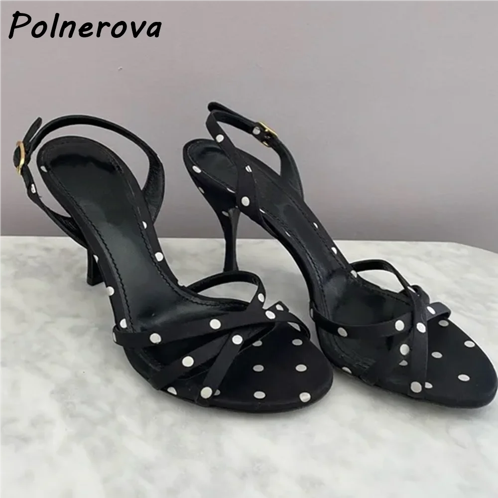 Polka Dot Black White Sandals Round Toe Thin Heels Slingback Buckle Strap Narrow Band Shoes Women's Summer Fashion Elegant Shoes
Polka Dot Black White Sandals Round Toe Thin Heels Slingback Buckle Strap Narrow Band Shoes Women's Summer Fashion Elegant Shoes