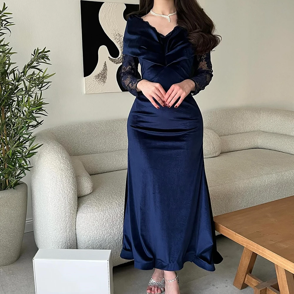 Customized A-line Evening Dresses Ankle-length Off The Shoulder Full Sleeve Prom Gown Fashion Lace Simple Draped Party Gown
Customized A-line Evening Dresses Ankle-length Off The Shoulder Full Sleeve Prom Gown Fashion Lace Simple Draped Party Gown