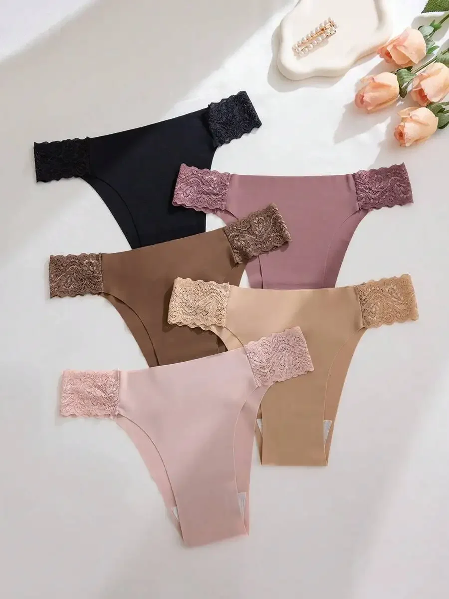 5 Pcs Women Lace Trim Seamless Bikini Panties Comfortable Breathable Underwear
5 Pcs Women Lace Trim Seamless Bikini Panties Comfortable Breathable Underwear