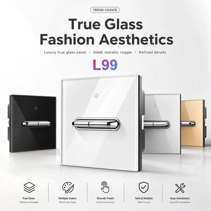 L99 Luxury Glass Panel Light Switch Sleek Metallic Toggle Wall Switches 1/2/3 Gang 1/2 Way Interrupter Black White Gold Grey
L99 Luxury Glass Panel Light Switch Sleek Metallic Toggle Wall Switches 1/2/3 Gang 1/2 Way Interrupter Black White Gold Grey